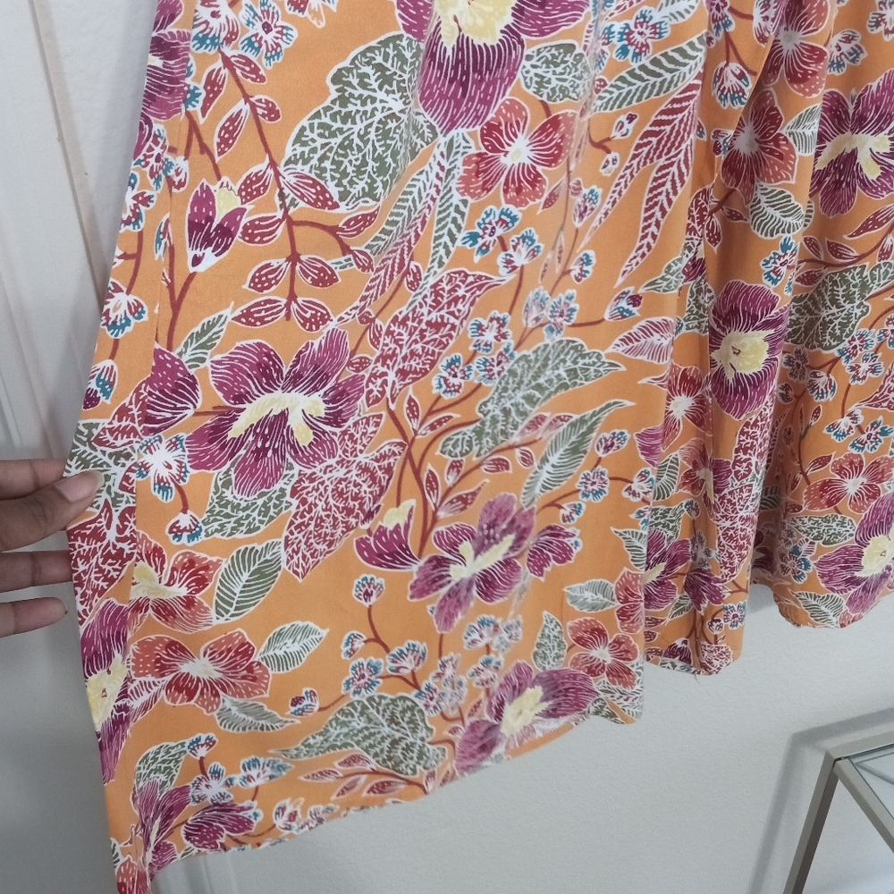 Christian Siriano Rayon Orange Floral Beachy Wide Leg Pants - Picture 7 of 8